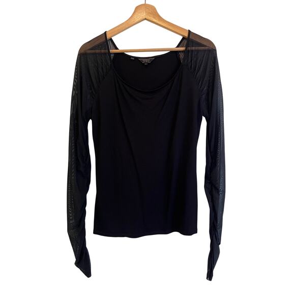 GUESS Ruched Sheer Mesh Long Sleeve Top - Picture 3 of 7